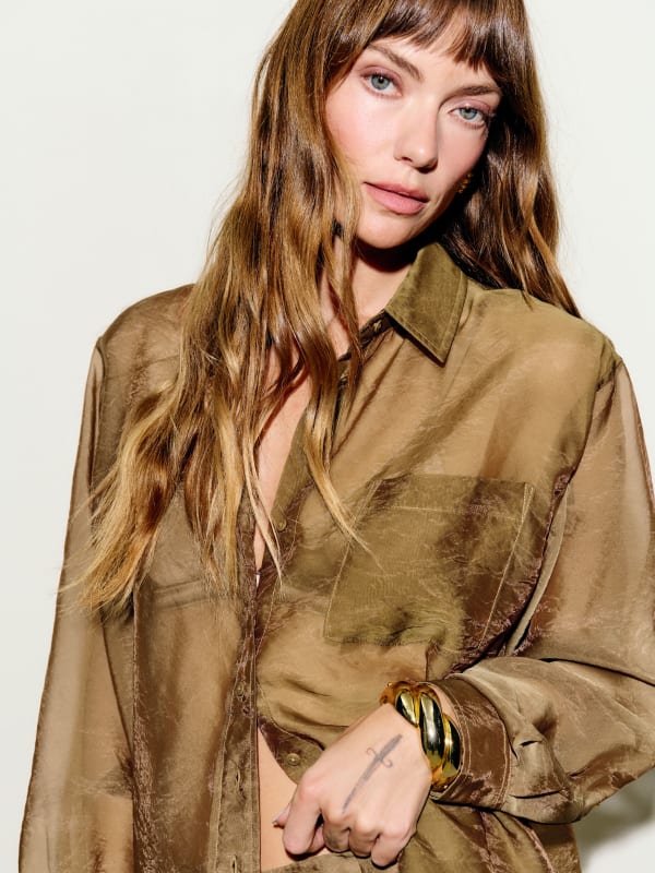 Eli Oversized Sheer Shirt - Sheer Brown